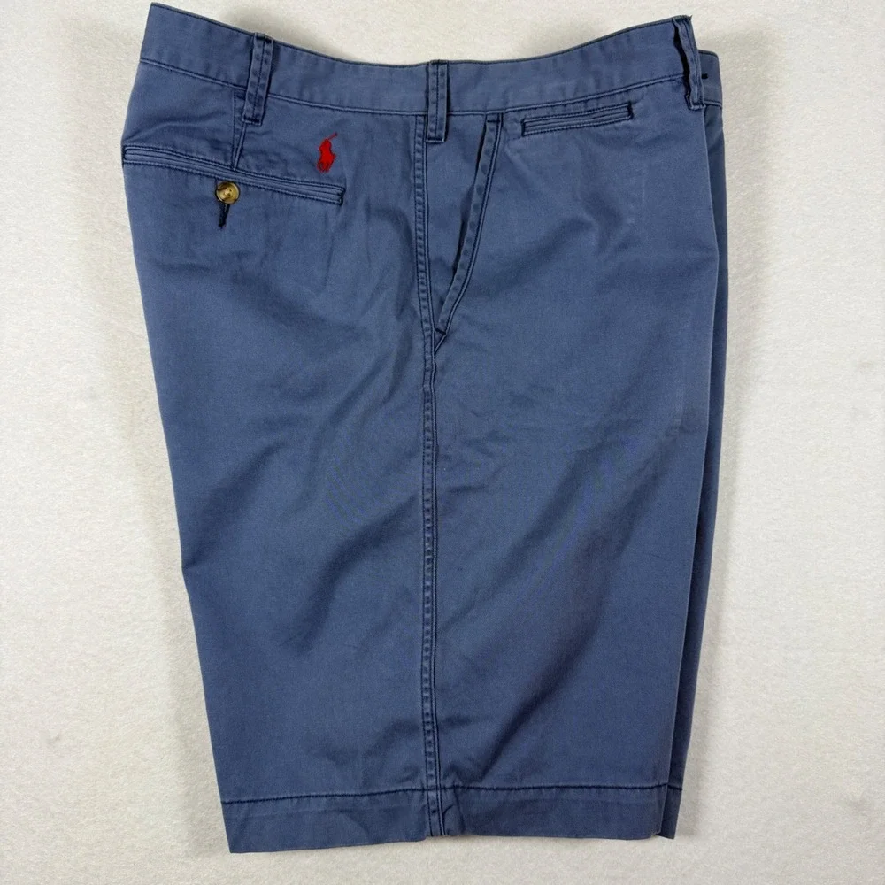 Polo Ralph Lauren Relaxed Fit Shorts Mens 38 Blue Chino Cotton Red Pony Logo